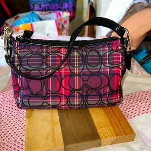 Coach Signature Tartan Top Handle Pouch F44166 Glitter Demi Mini Bag (Q1)